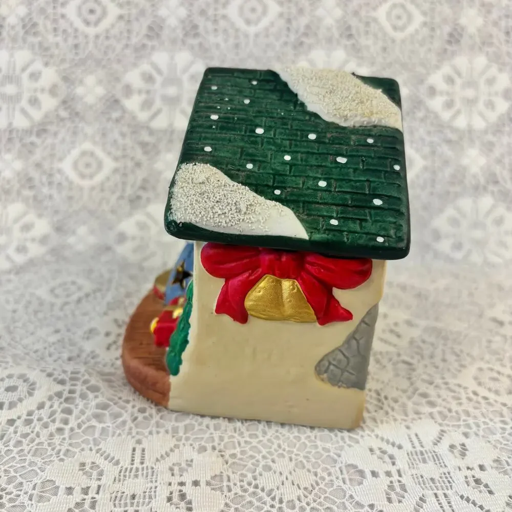 Vintage Christmas Santa House Tealight Candle Holder Ceramic Holiday Luminary